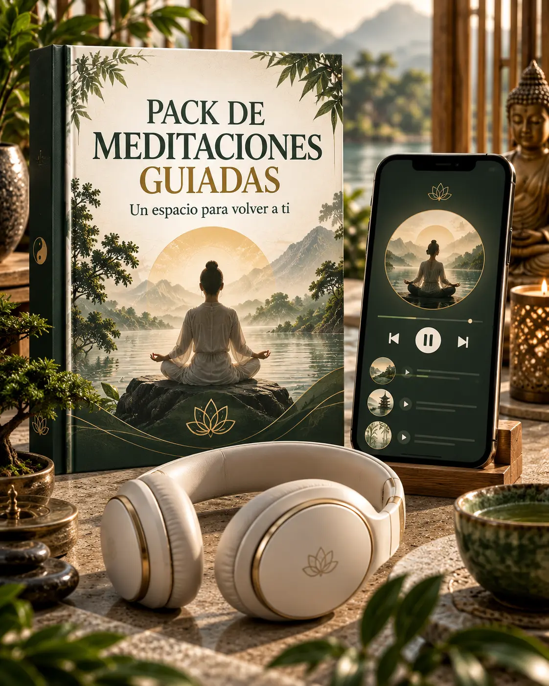 Mockup de Pack de Meditaciones Guiadas